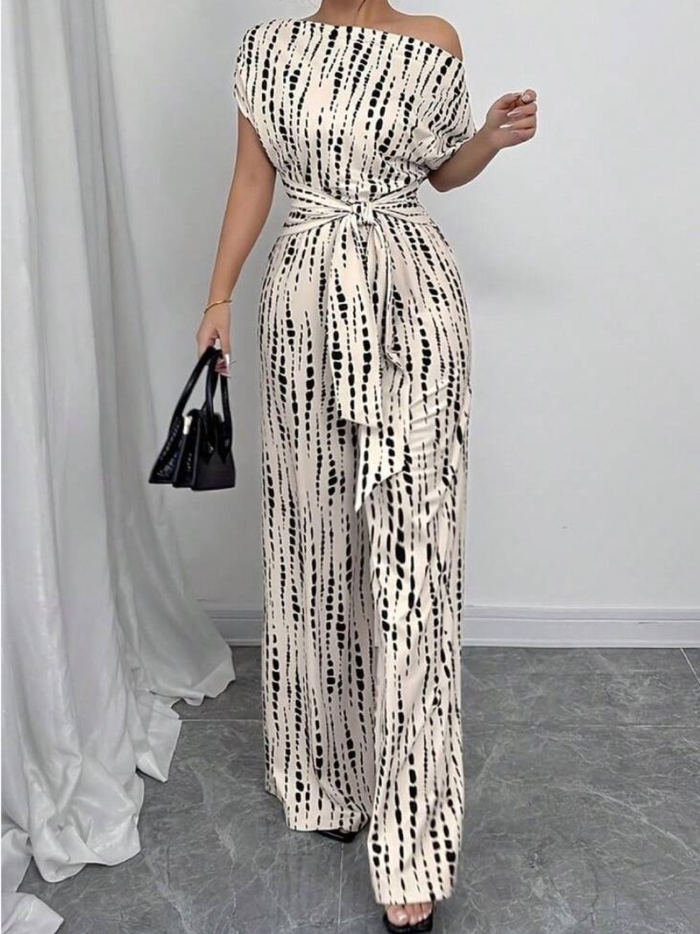 Commense Abstract Dot Print One-Shoulder Jumpsuit Size XL NWT